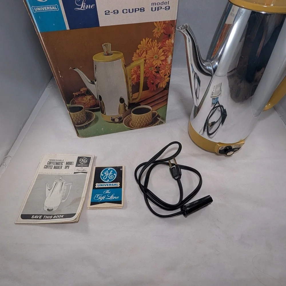 Vtg GE Coffeematic Immersible Coffeemaker Percolator Harvest Gold The Gift Line